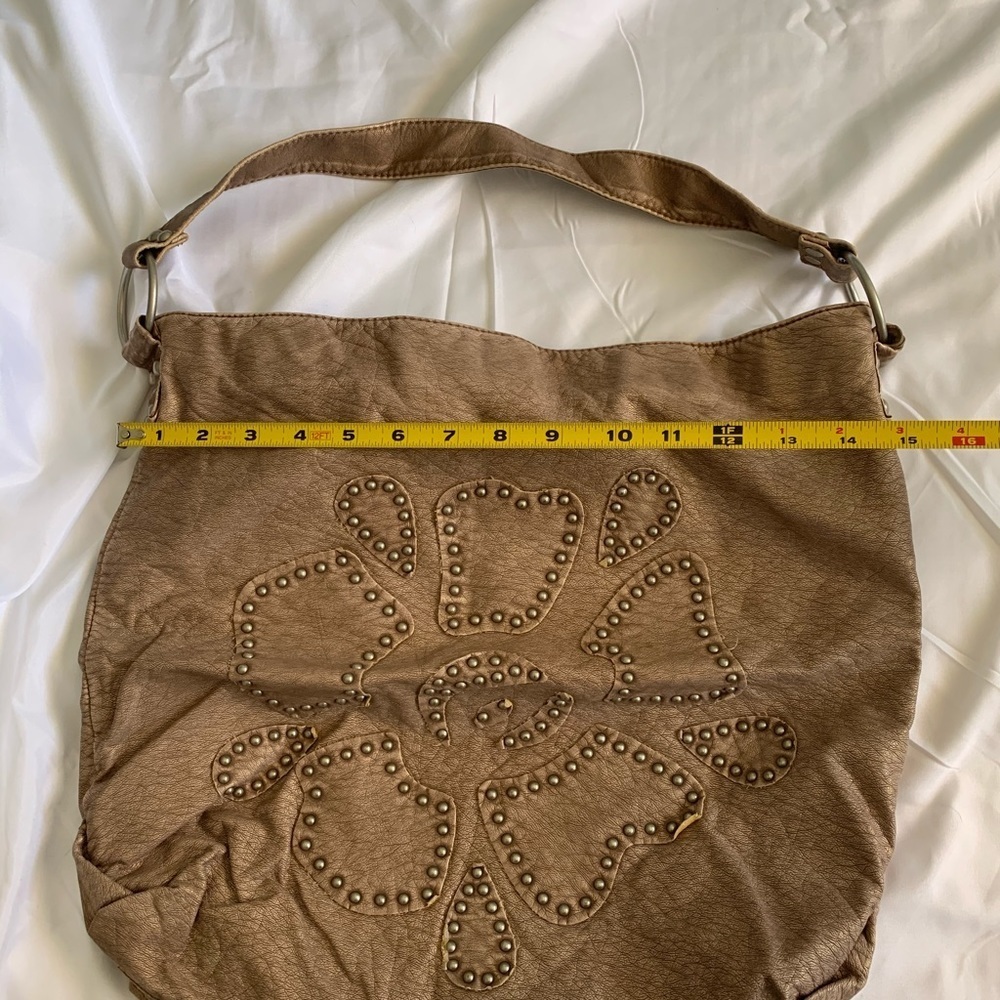 Tan Studded Flower Imitation Leather Tote Purse